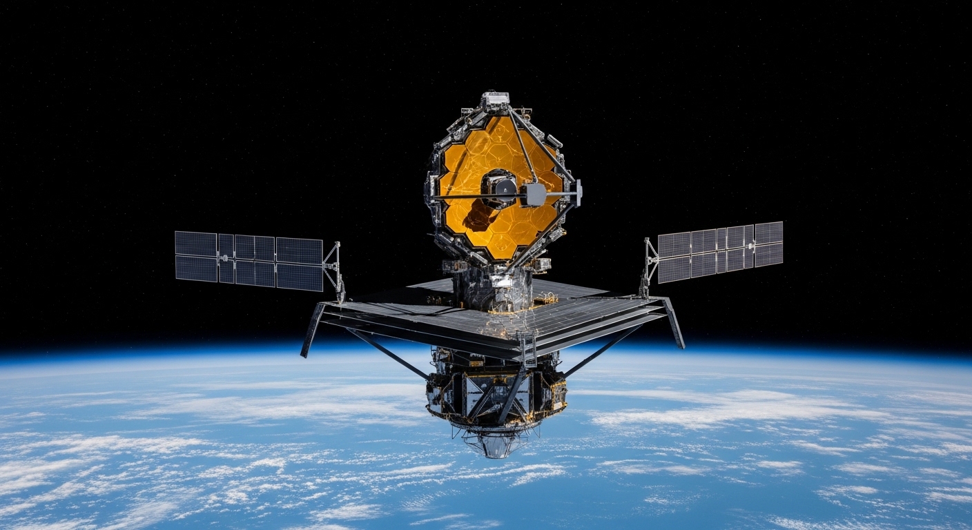 Space telescope in orbit above Earth