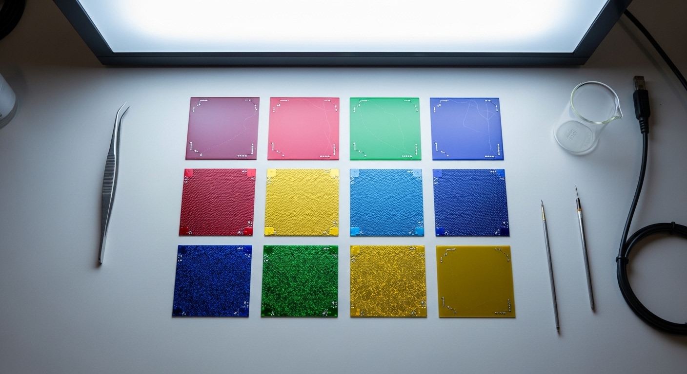 Quantum dot solar cell samples in laboratory overhead view