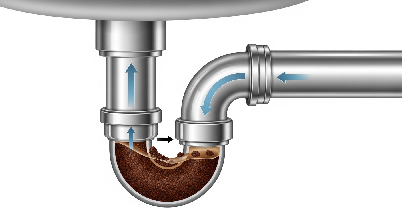 Sifão de pia com acúmulo de borra de café