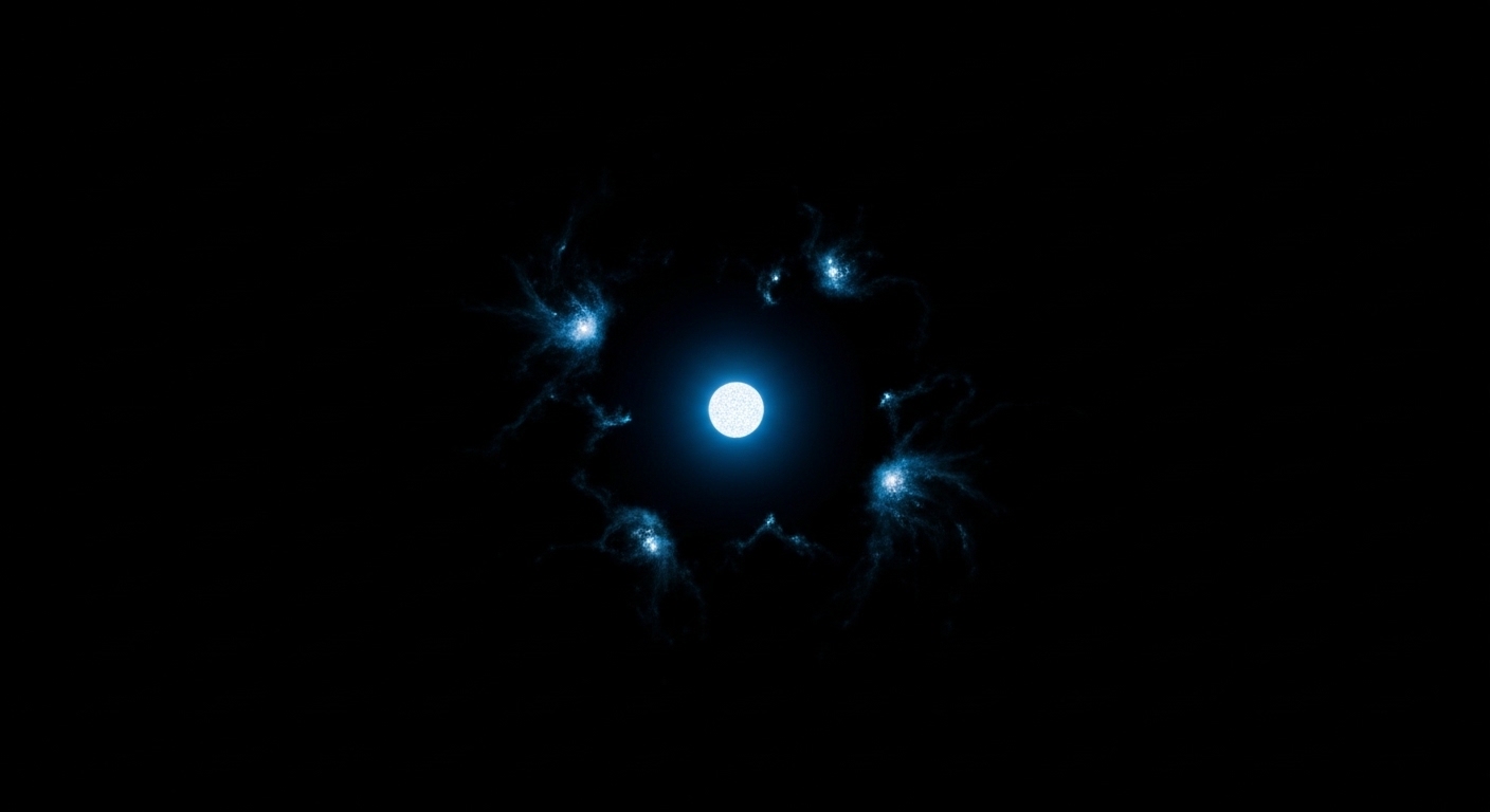 White dwarf star glowing faintly in deep space