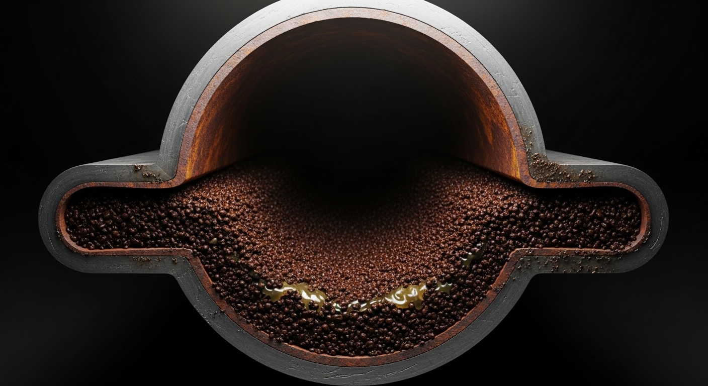 Interior de cano entupido com borra de café e gordura