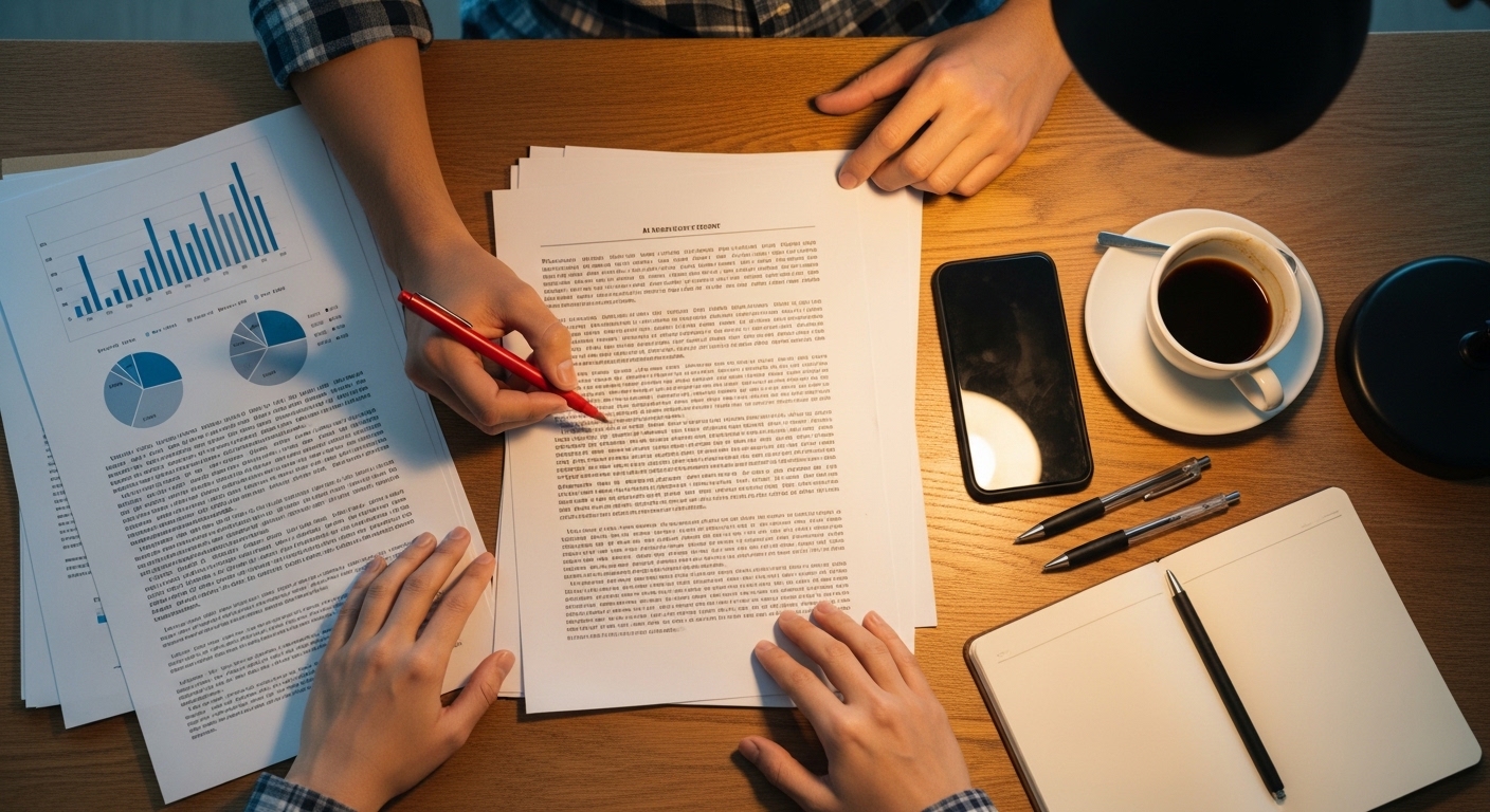 Person reviewing and correcting AI-generated documents