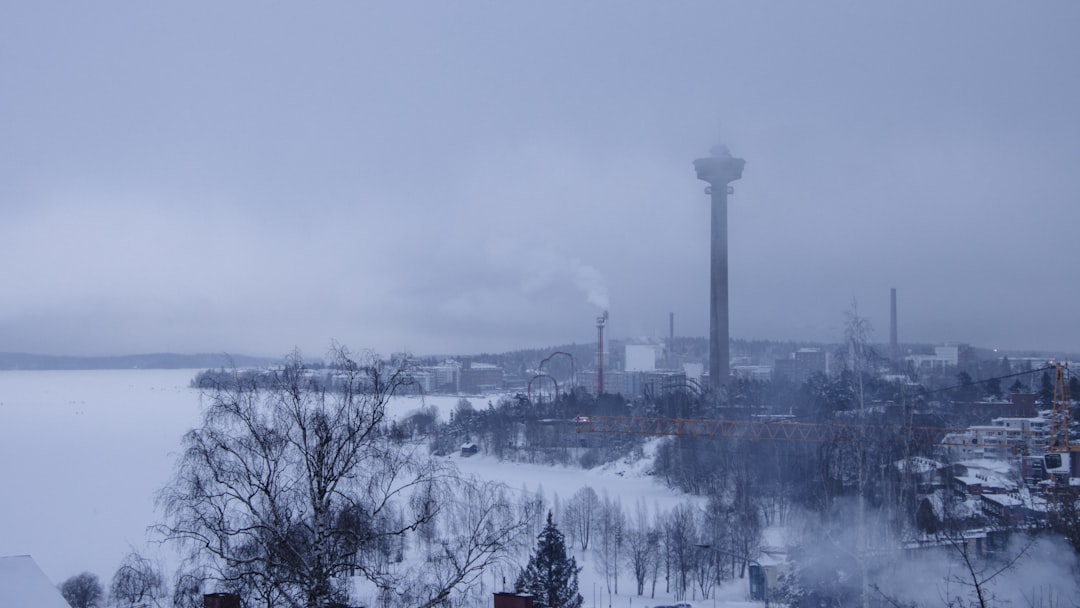 Nordic thermal energy storage facility in winter landscape