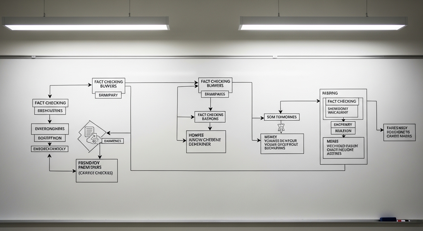 Diagrama de flujo de verificación de noticias en pizarrón