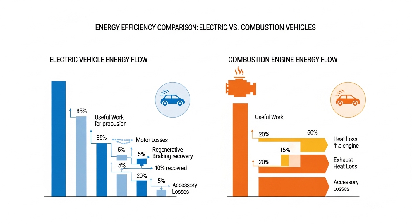 Energy flow comparison electric vs combustion engine