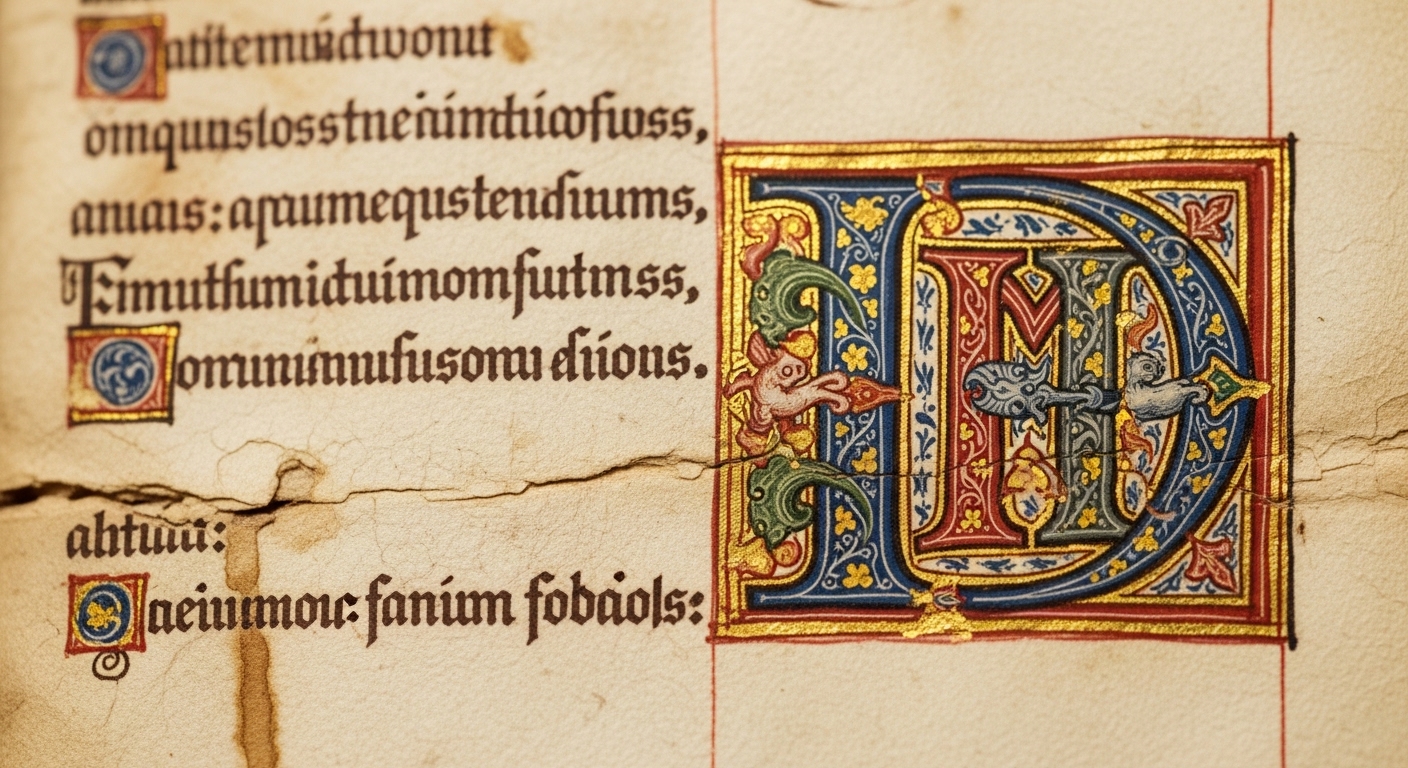 Damaged medieval manuscript with faded Latin text