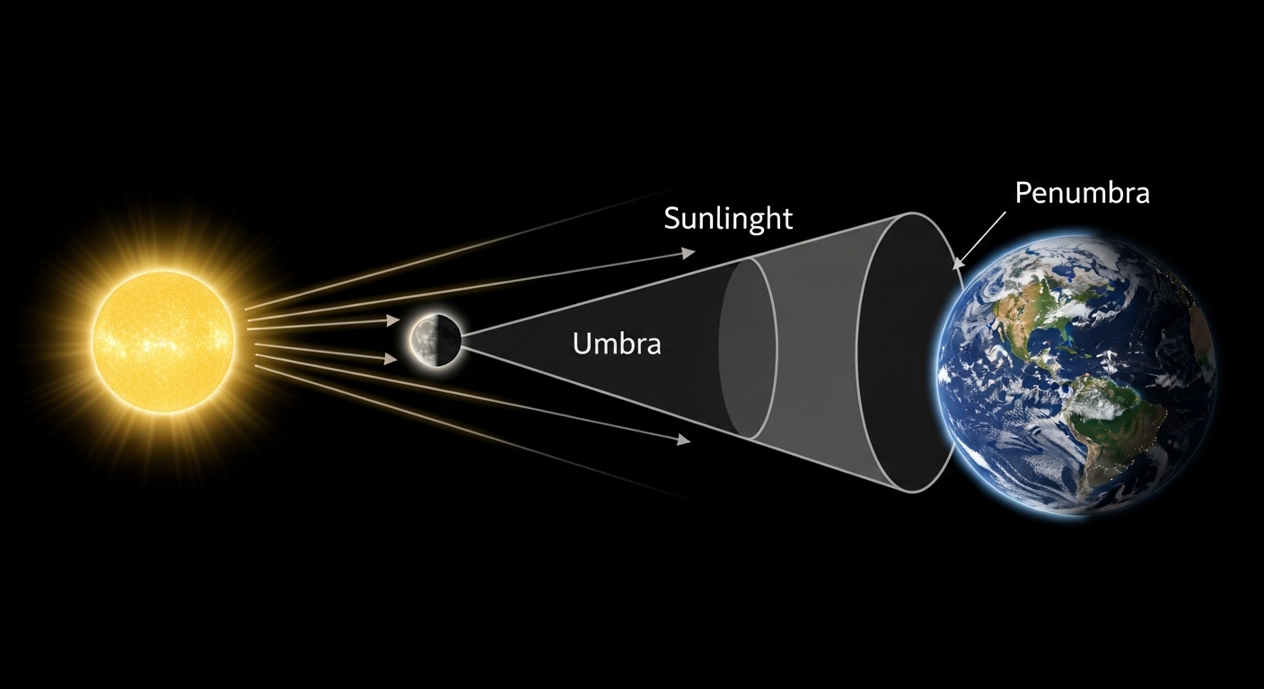 Diagram penyelarasan Matahari Bulan Bumi saat gerhana total