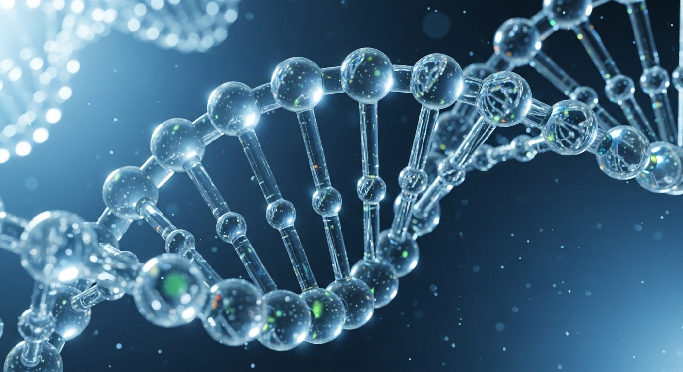 Close-up of synthetic DNA double helix model