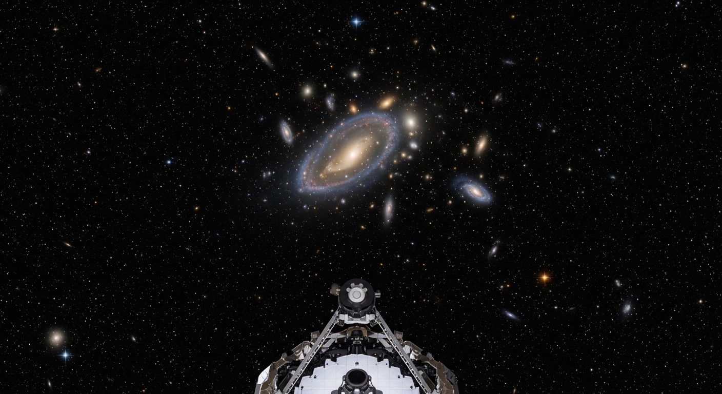 Galaxienhaufen im tiefen Weltall aus Teleskopperspektive