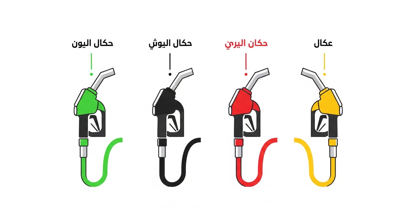 مخطط توضيحي لألوان أنواع الوقود المختلفة