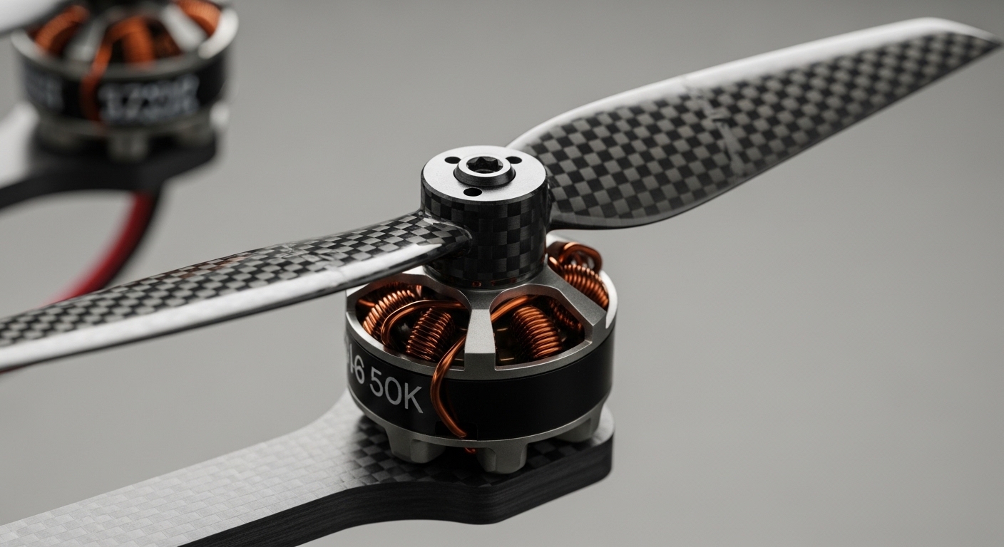 Close-up of drone brushless motor and propeller