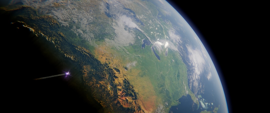 Weltraumteleskop im Erdorbit über blauem Planeten