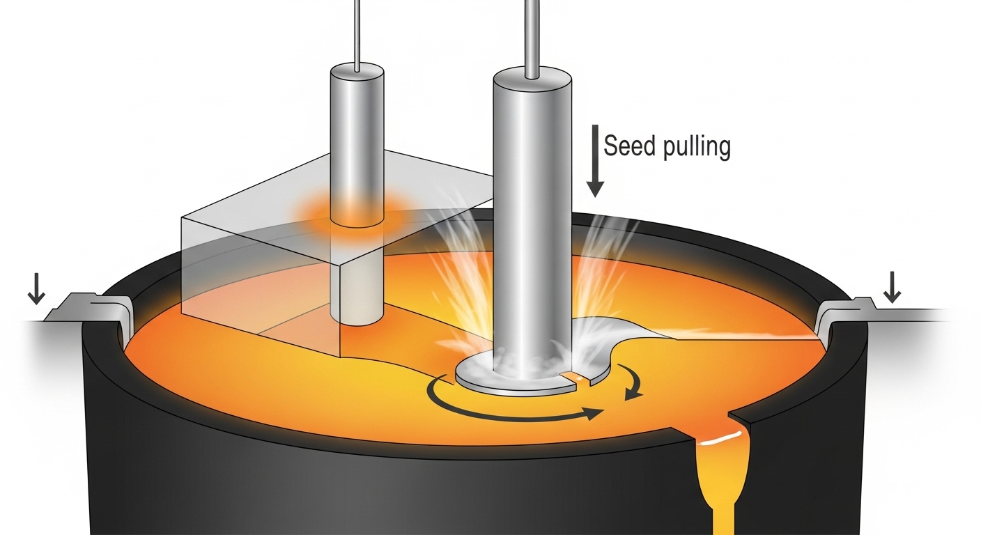 Diagram of Czochralski silicon crystal growth process