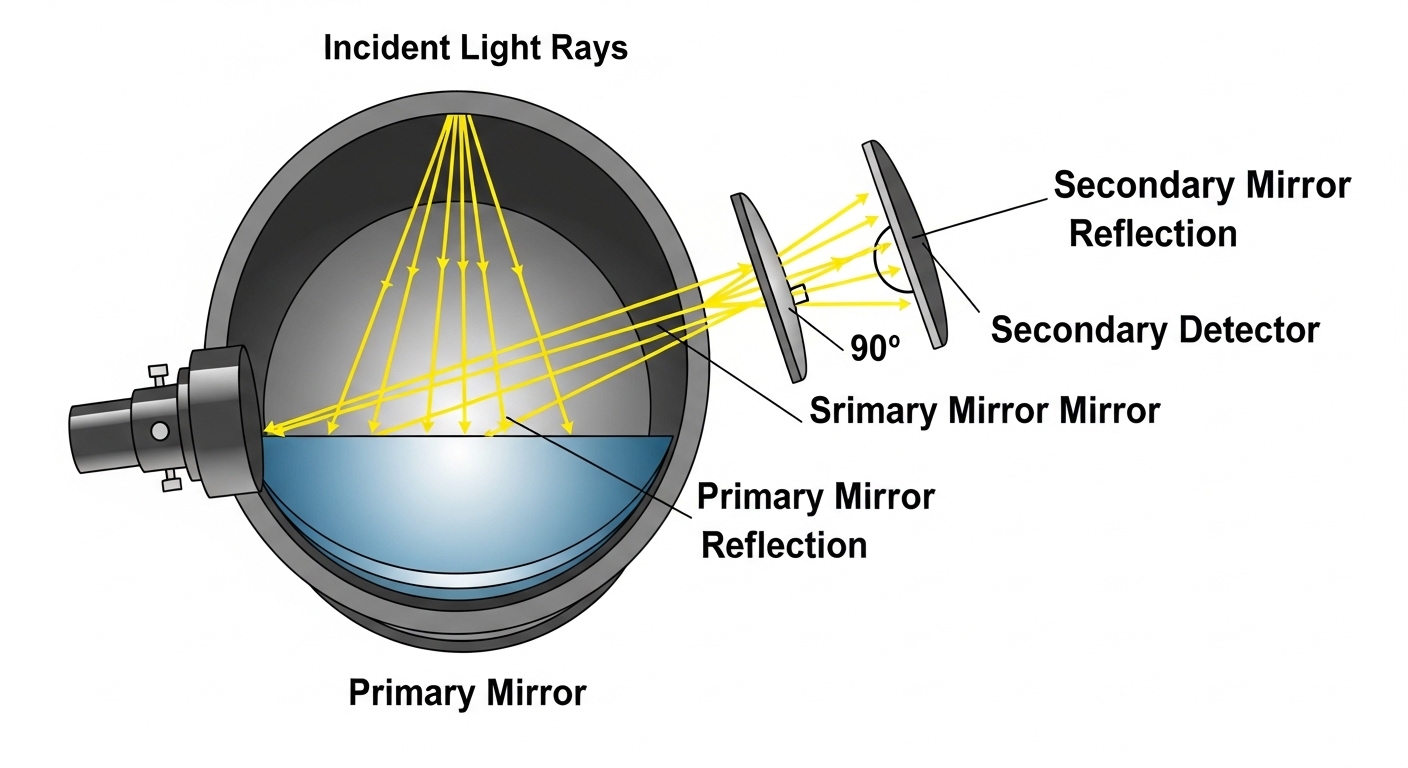 Strahlengang in einem Spiegelteleskop Diagramm