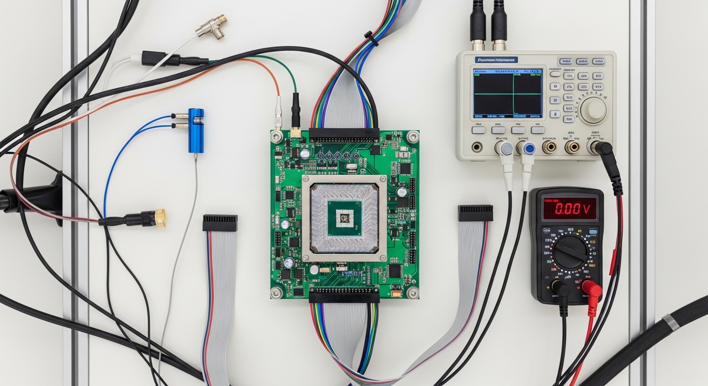 Overhead view of quantum processor on circuit board