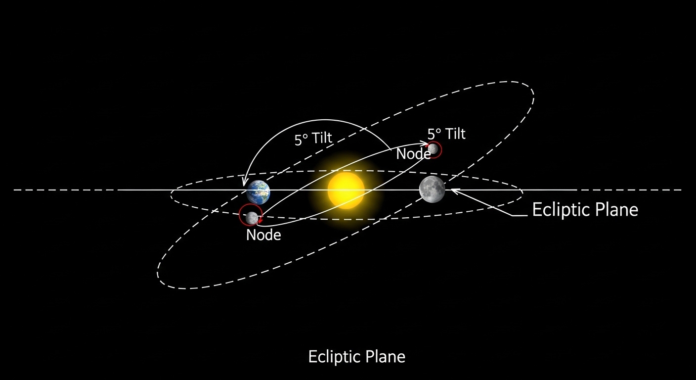 Diagrama de planos orbitales que explica los eclipses solares