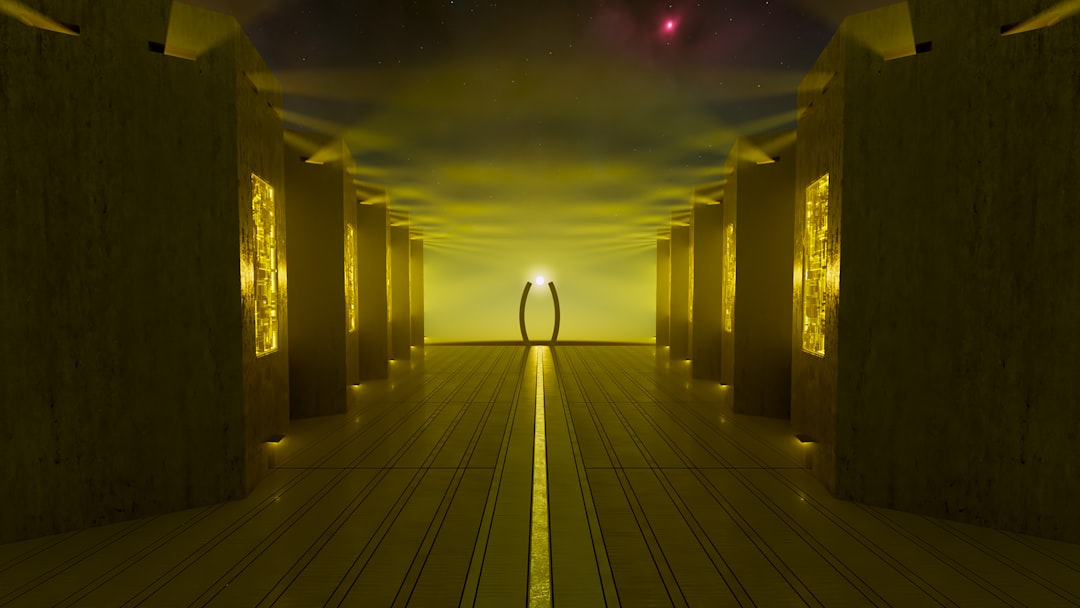 Person standing in corridor of fading memory fragments
