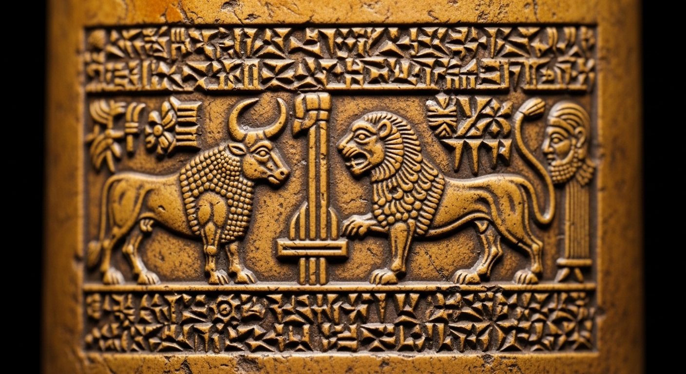 Mesopotamian cylinder seal impression on ancient clay