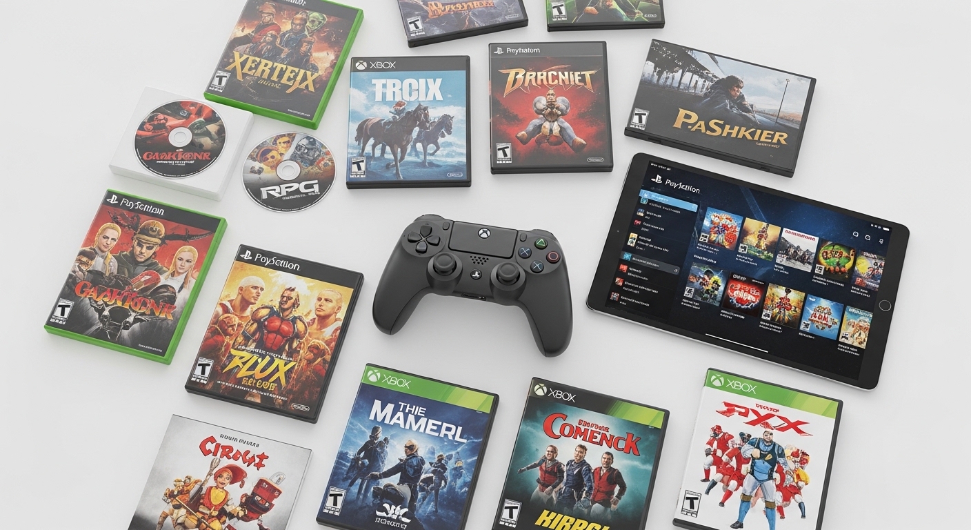 Game discs and digital library displayed together