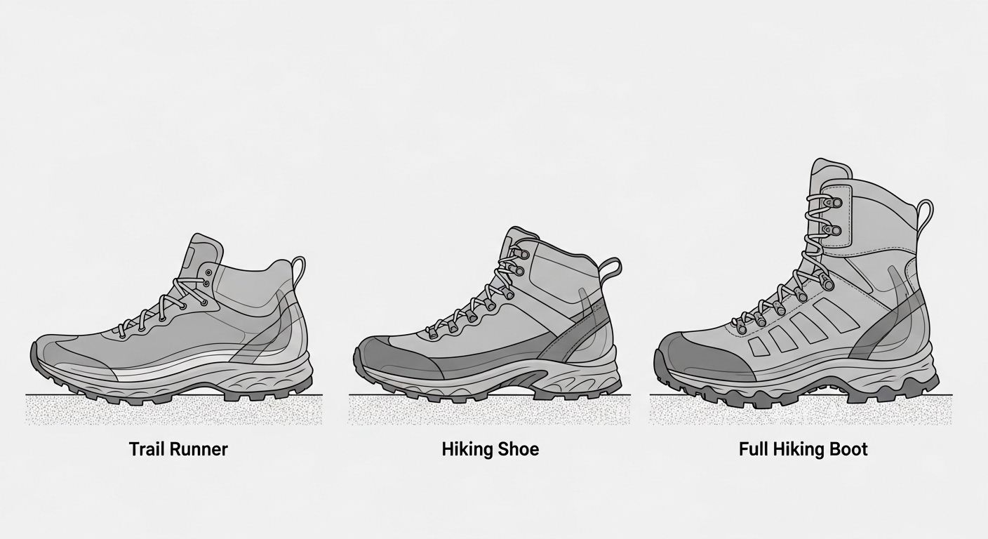 Perbandingan tiga jenis sepatu gunung secara visual