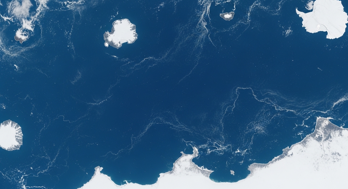 Overhead view of Southern Ocean surrounding Antarctica