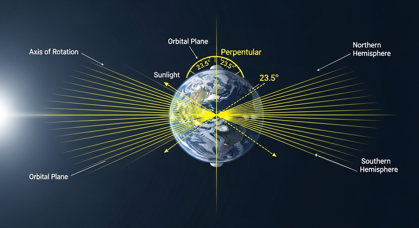 Diagram of Earth axial tilt and sunlight angles