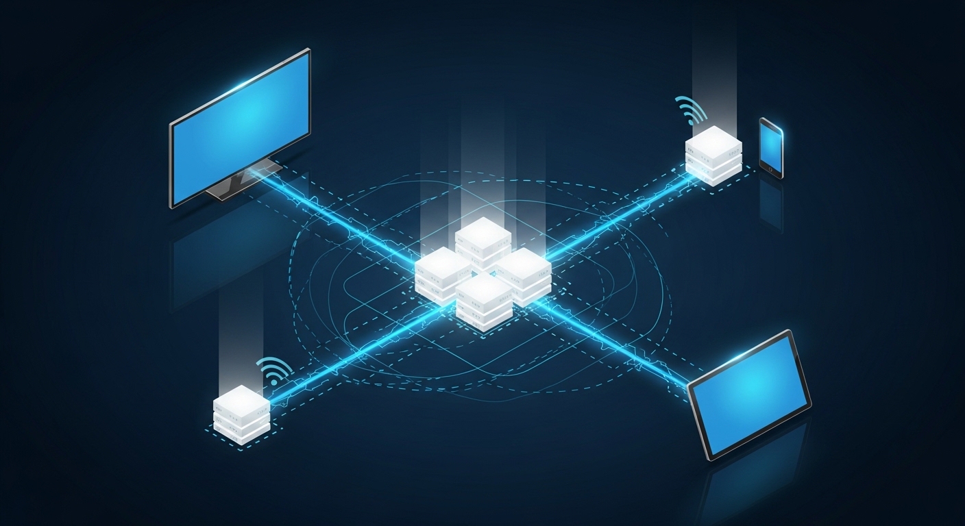 Cloud gaming server network connecting multiple devices