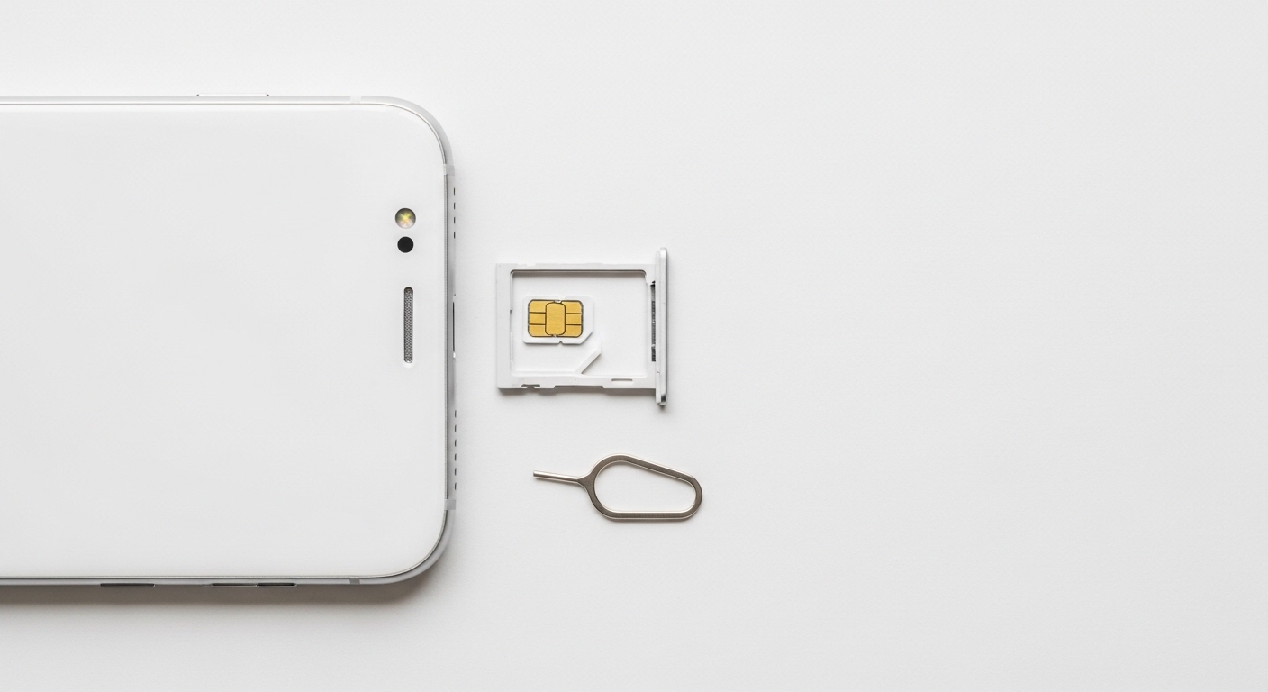 Smartphone SIM card tray and SIM card overhead view