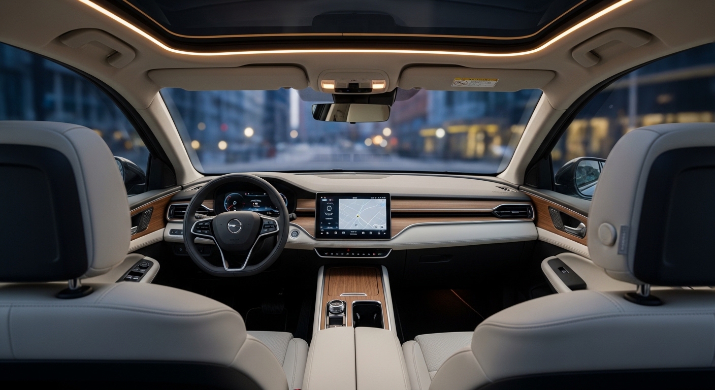 Robotaxi interior with empty driver seat