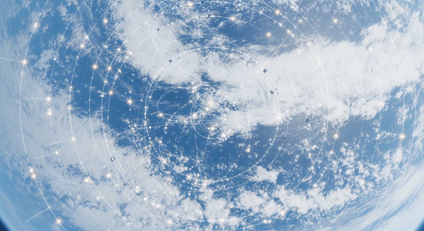 Vista aérea de constelações de satélites em órbita