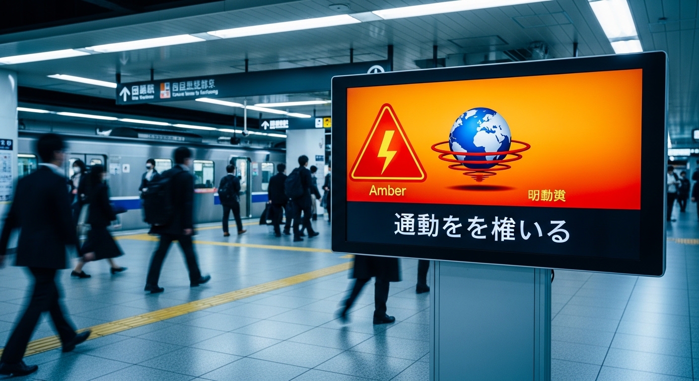 Earthquake early warning display in train station
