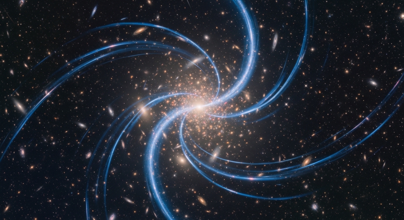 Lentille gravitationnelle autour d'un amas de galaxies