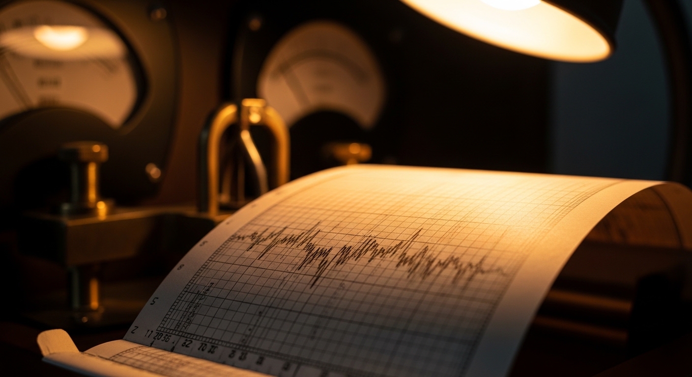 Seismograph waveform readout close-up detail