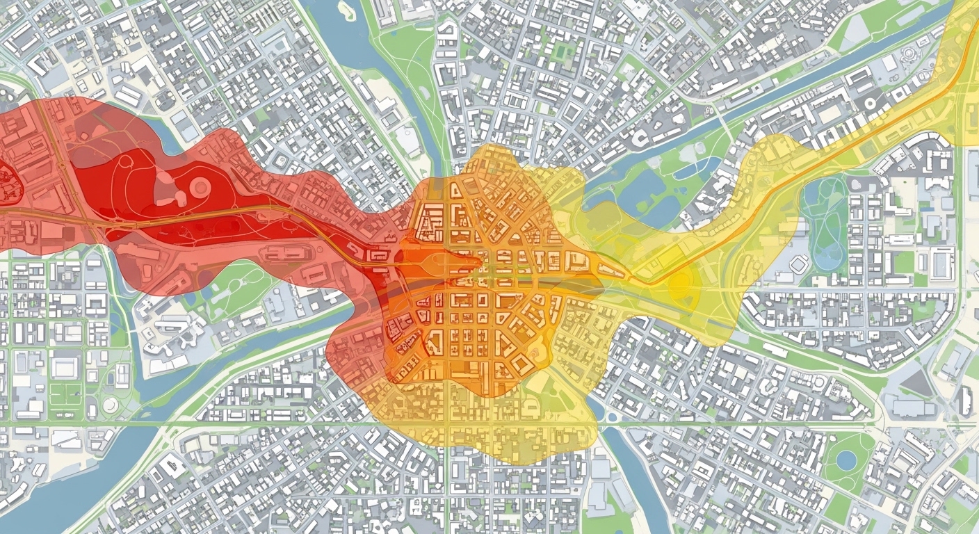 Overhead seismic risk zone map of urban area