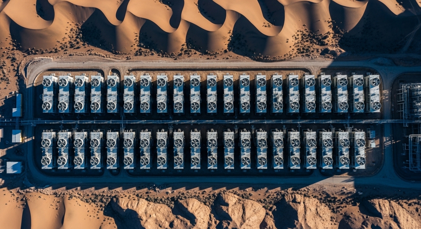 Aerial view of direct air capture facility in desert