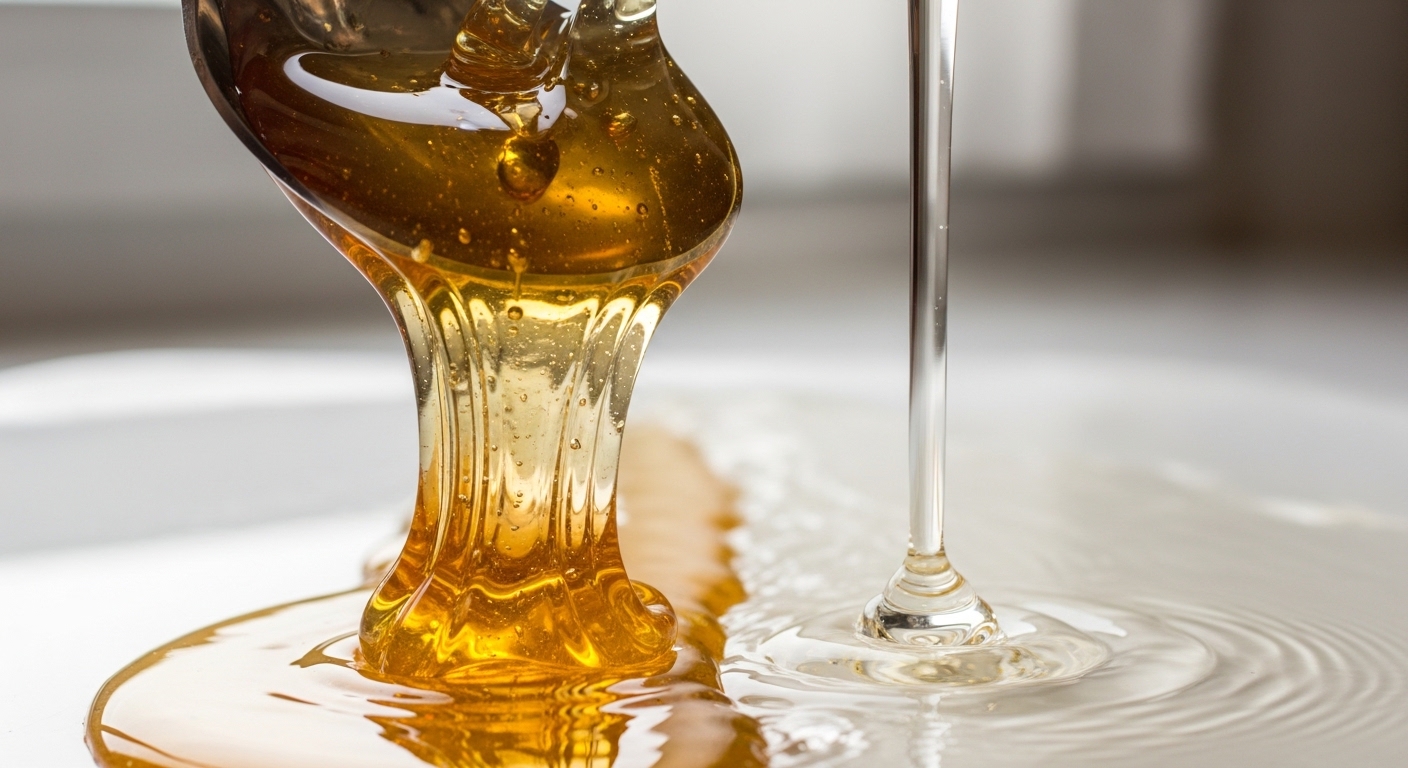 Honey and water showing viscosity contrast