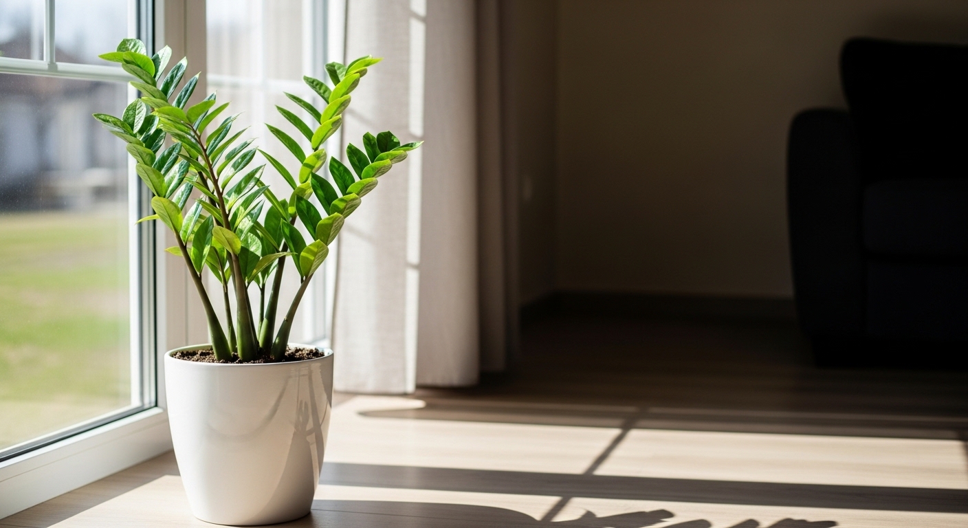 ZZ plant near north-facing window in bright indirect light