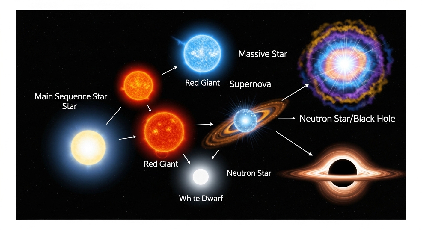 恒星の進化ルートを示す図解