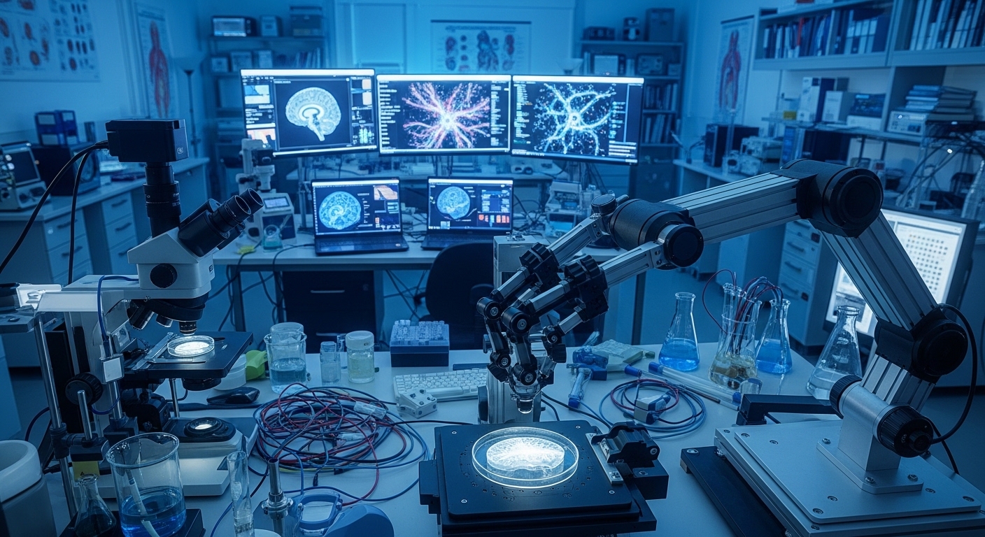 Laboratoire de neurosciences avec bras robotisé