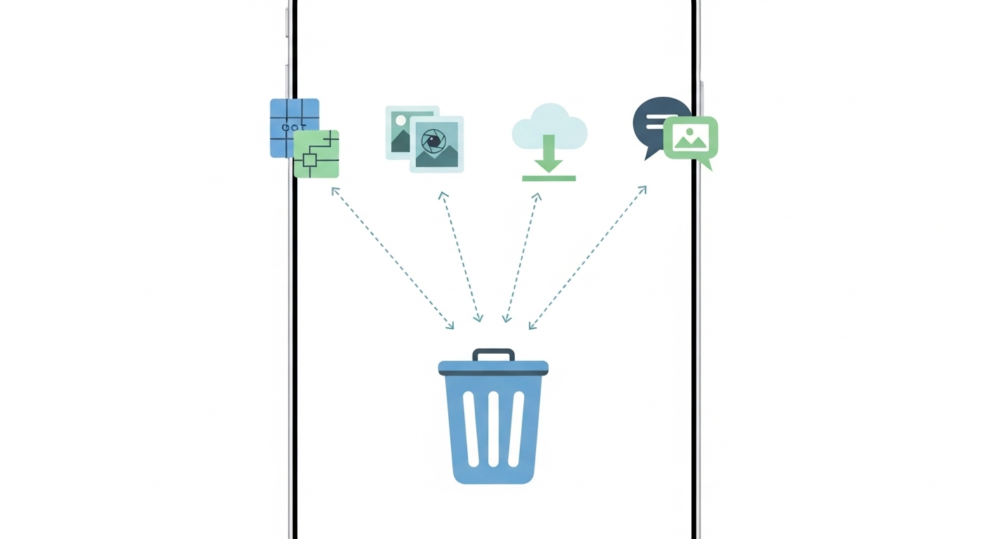 Infographic showing types of data to clean on smartphone
