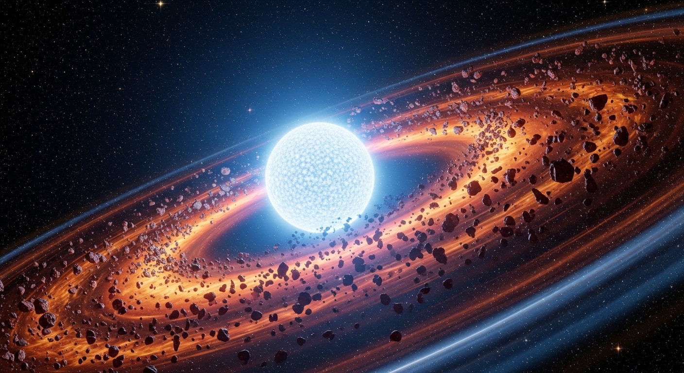白色矮星を周回する岩石破片の接写
