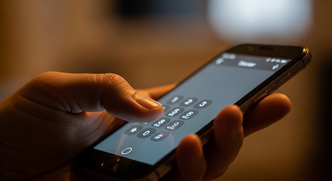 Finger hovering over smartphone dialer keypad
