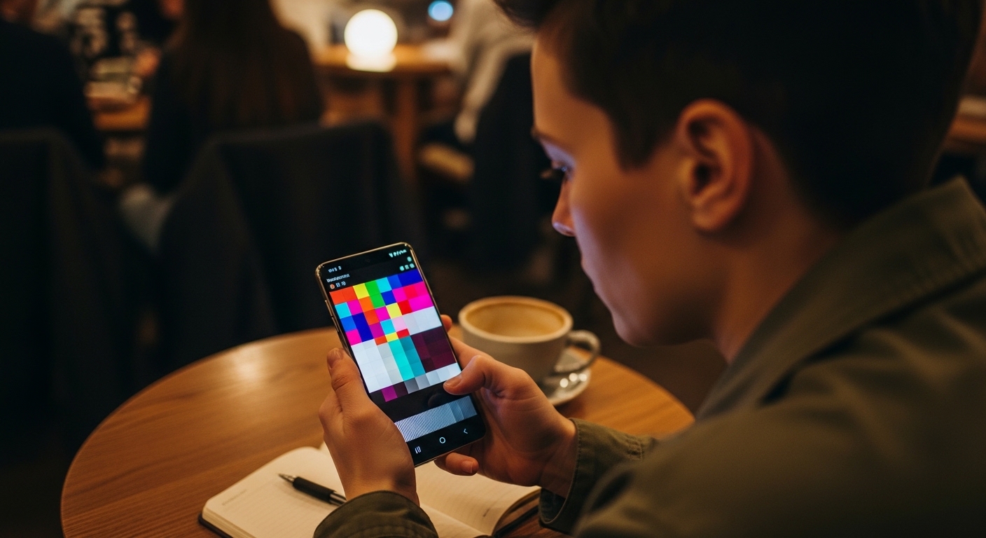 Person running display test on Samsung phone