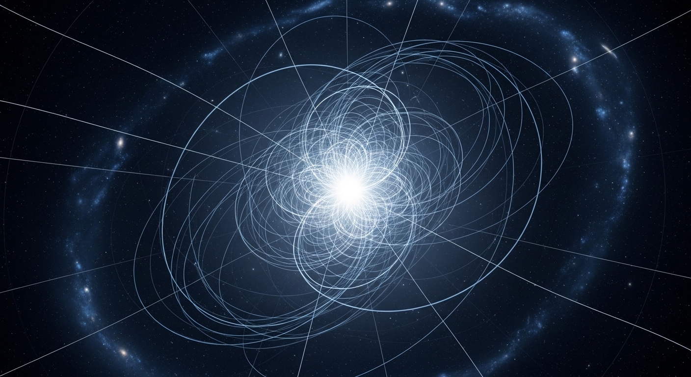Gravitational lensing effect bending light around galaxy cluster