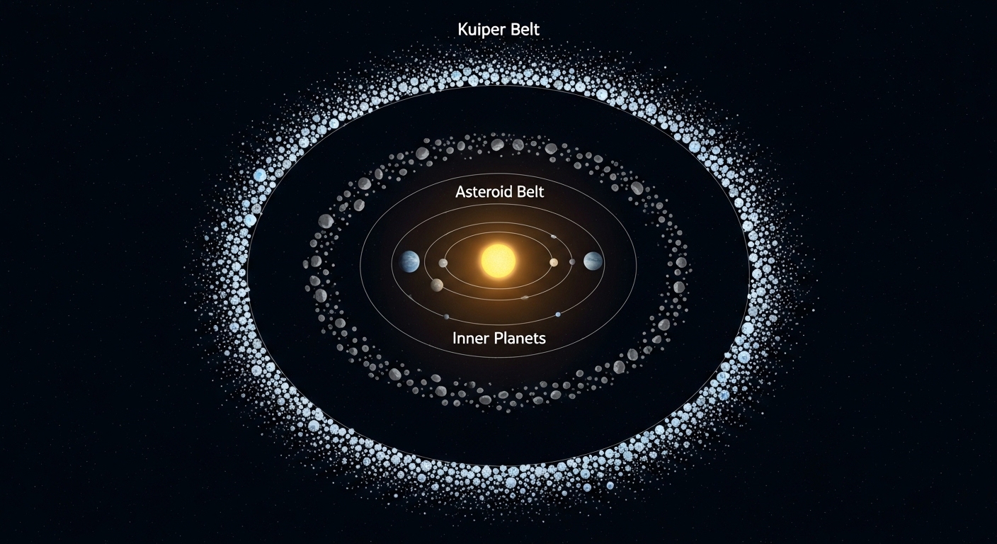 Diagram of solar system orbital zones including Kuiper Belt