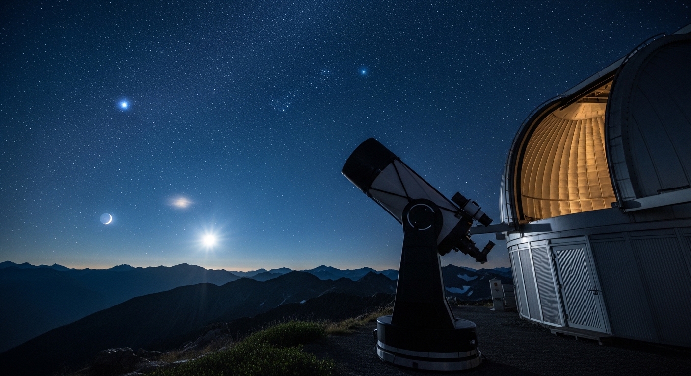 Observatory dome open at night under starry sky