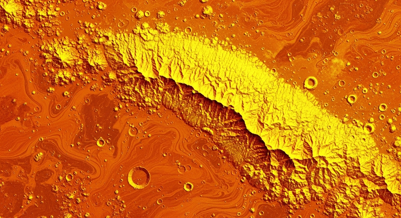 Radar map of Venus surface showing volcanic terrain