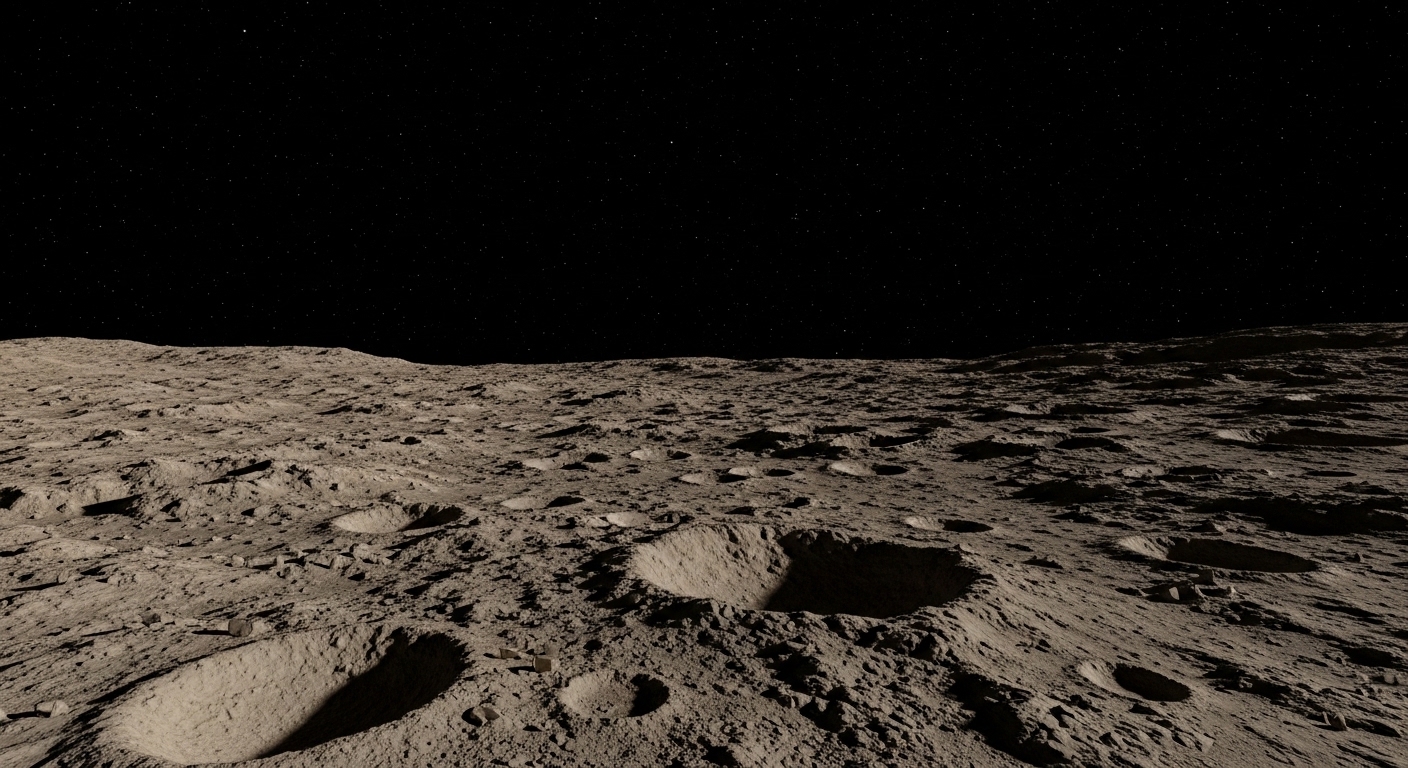 Barren rocky surface of Mercury under harsh sunlight