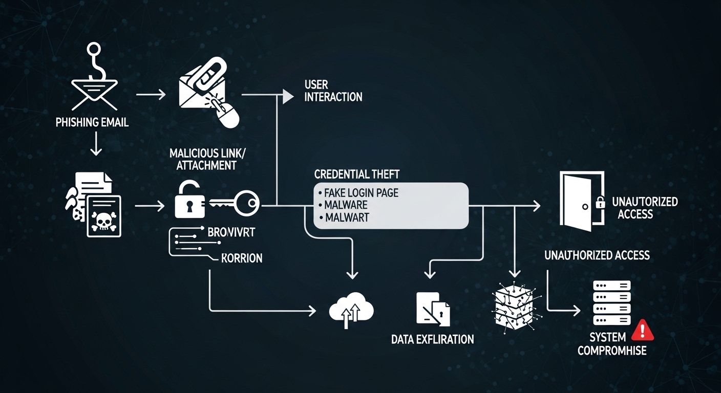 Flowchart showing cyberattack pathway steps
