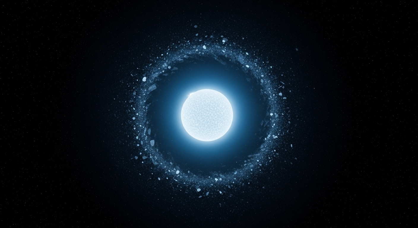 White dwarf star with debris disk in dark space